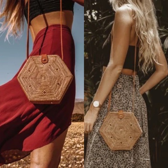 UO Hexagon Rattan Bag 100% Handcrafted in Bali - Picture 1 of 5